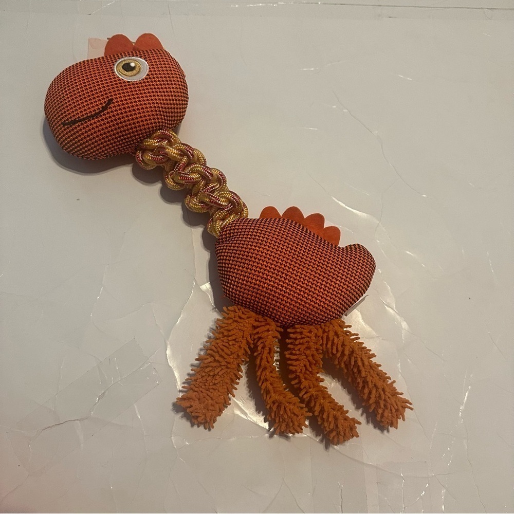 Tough Chew Toy for Medium-Large Dogs Durable Orange Dinosaur Rope Plush
